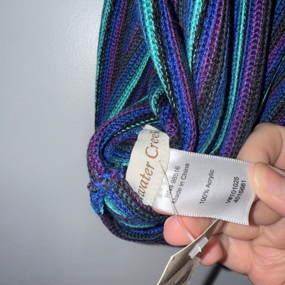 NWT Coldwater Creek Mini Stripe Infinity Scarf Acrylic Blue & Purple - Picture 3 of 5